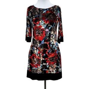 Papillon Blanc Red, Blue and Black Floral Asymmetrical Hem Dress